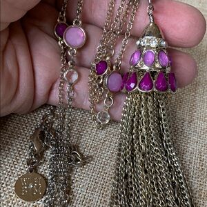 WHBM Elegant Gold and Purple Chain Tassled Purple Necklace